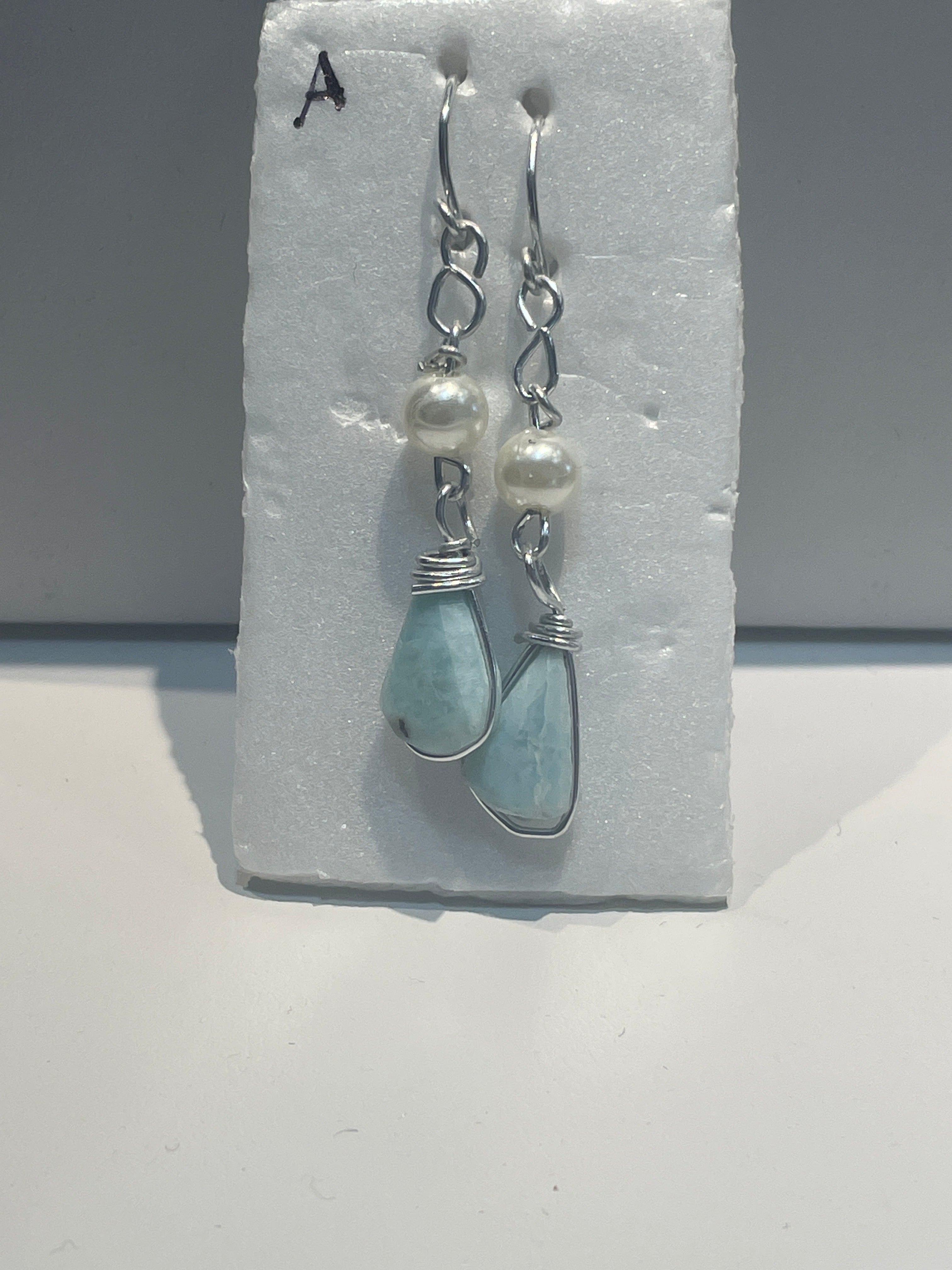 Larimar & Pearl Tear Drop Earrings