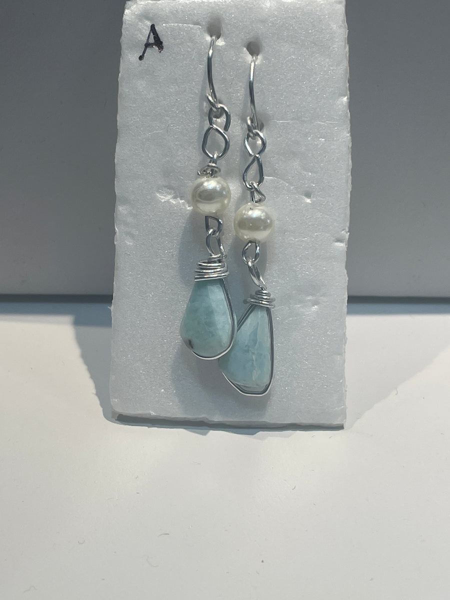 Larimar & Pearl Tear Drop Earrings