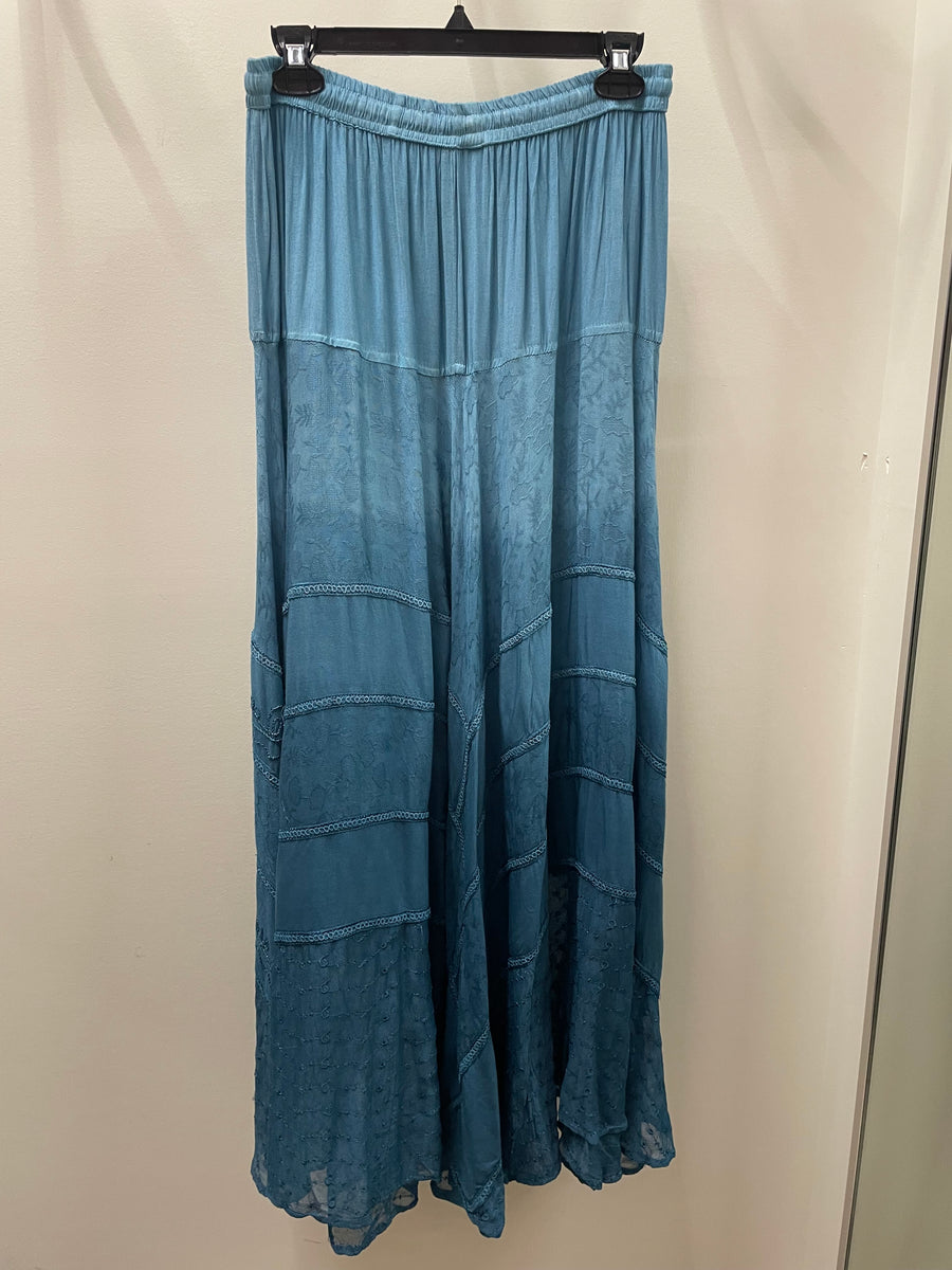 Embroidered Maxi Skirt w/Chiffon in Ombre