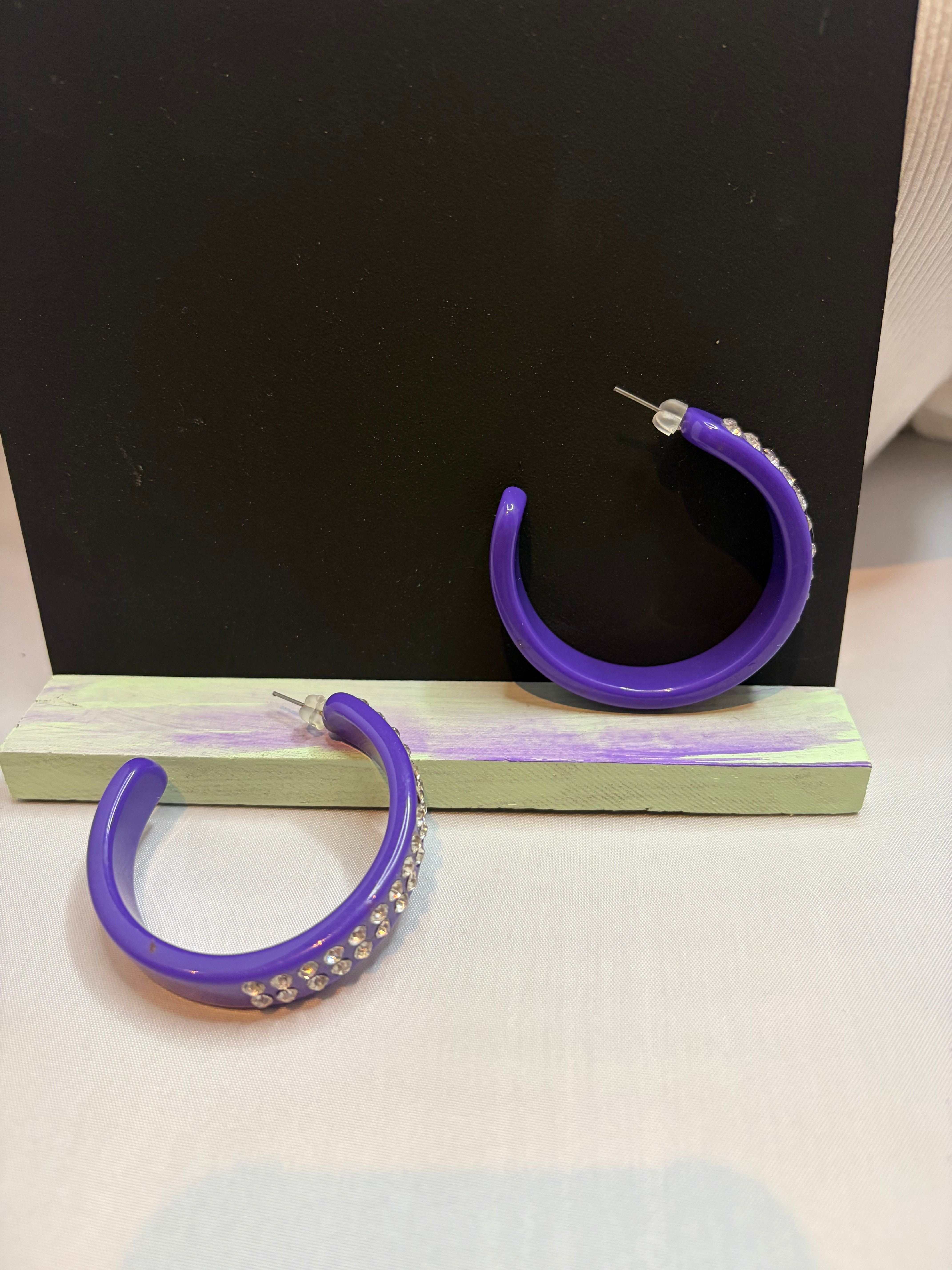Purple Rhinestone Acrylic Hoop Earrings by The Vintage Jewel