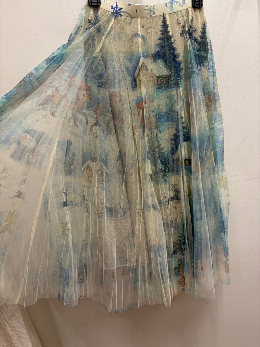 Sparkle Mesh Tulle Maxi Skirt in Snow by Origami