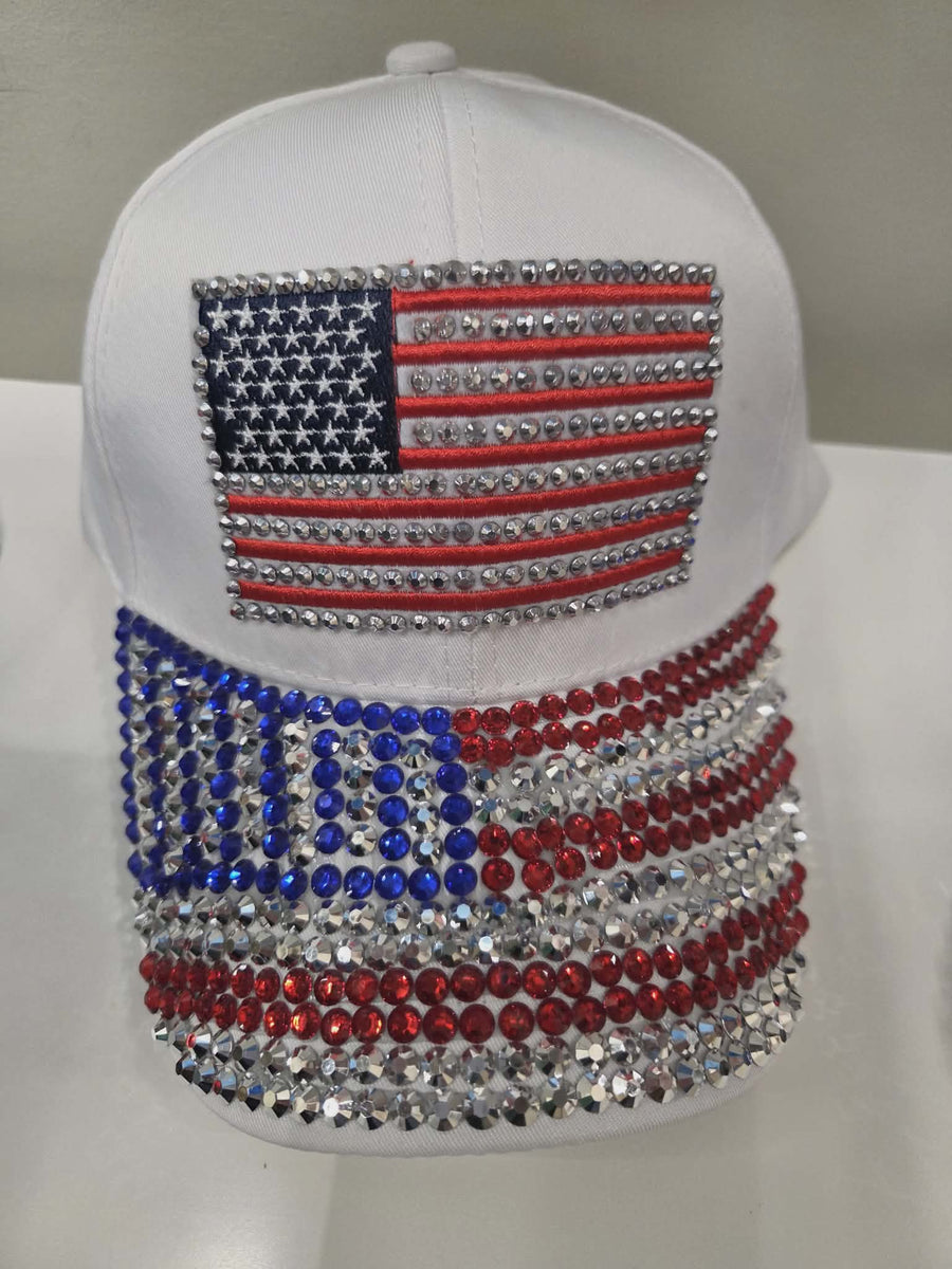 America Denim Rhinestone Cap