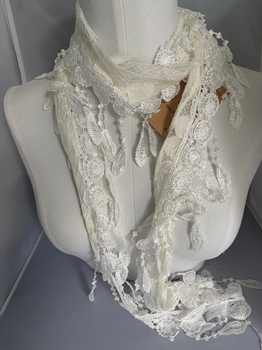 Feather Lace Fringe Scarf