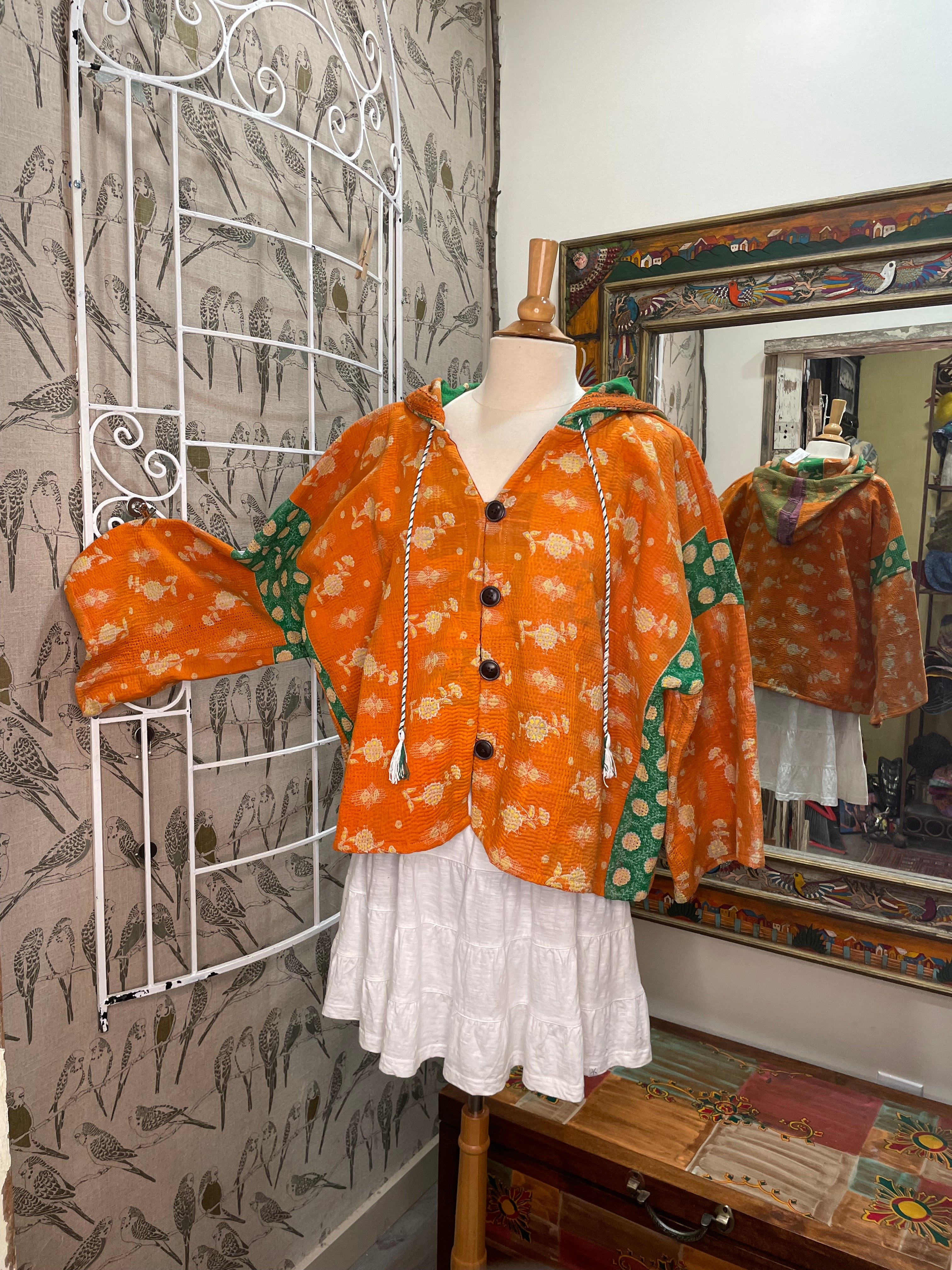 Half Moon Cropped Hooded Jacket #05 by Kantha Bae