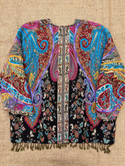 Embroidered Reversible Tapestry Fringe Short Jacket