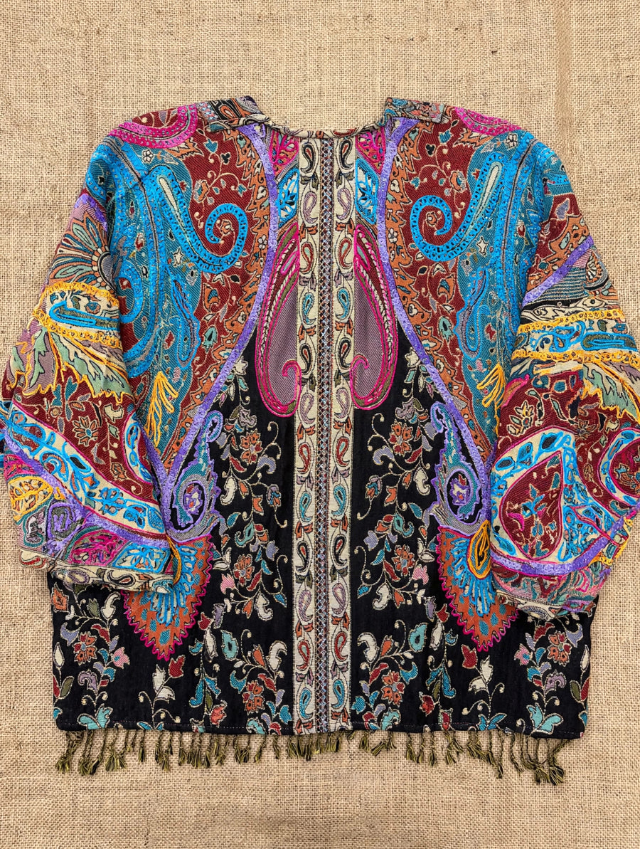 Embroidered Reversible Tapestry Fringe Short Jacket