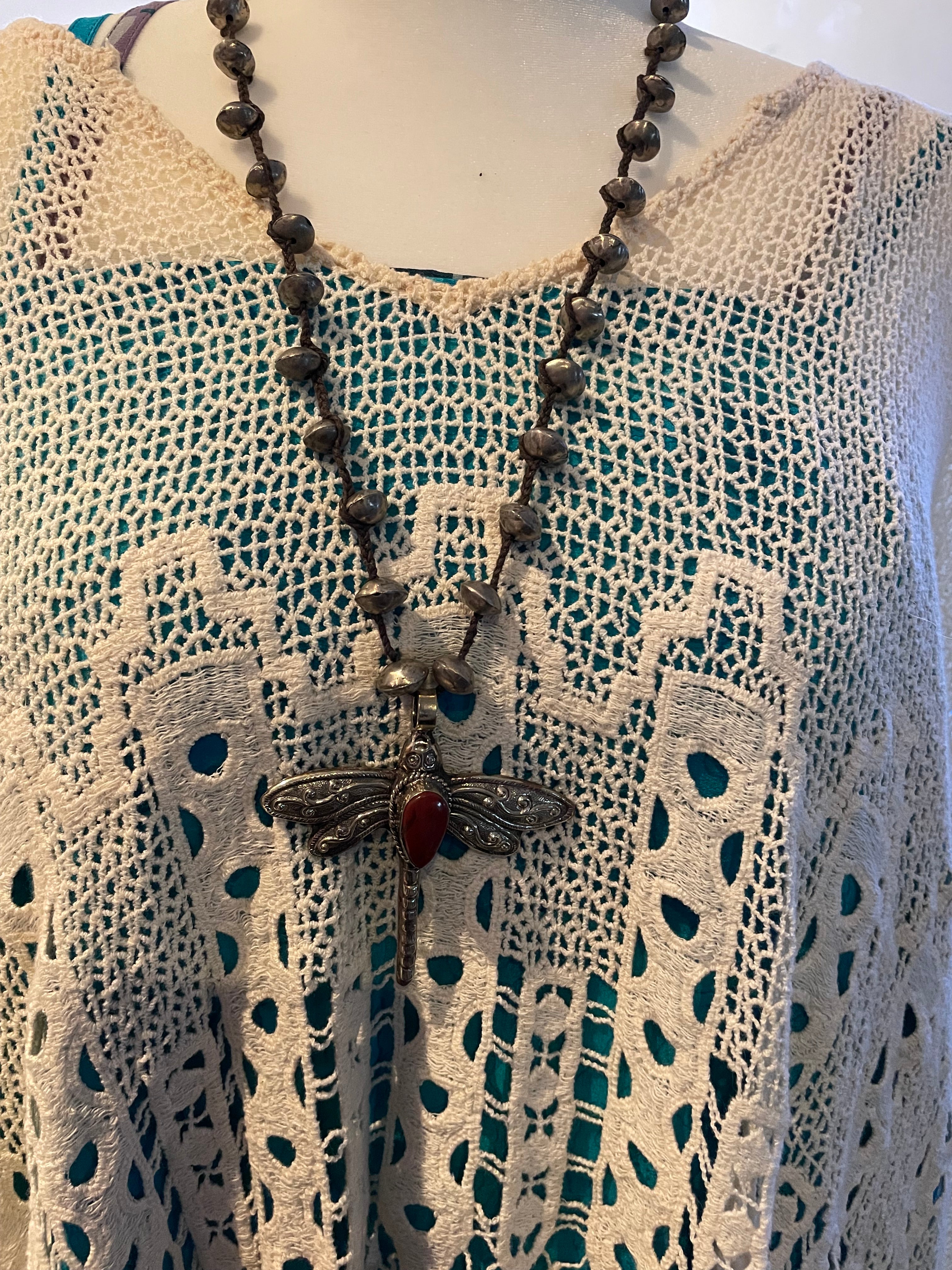 Coral Dragonfly Long Necklace by Tara Gasparin