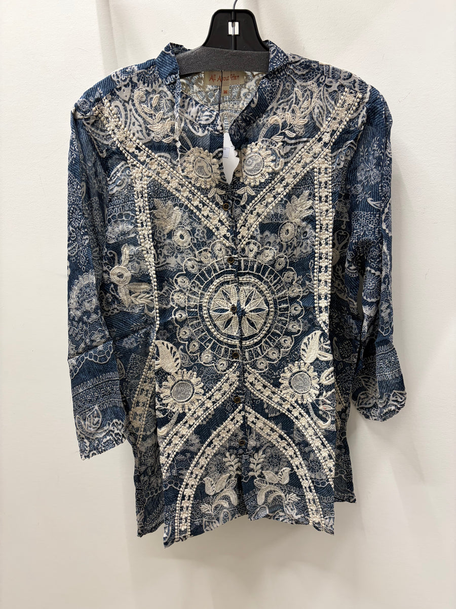 Indigo Heirloom Embroidered Button Down by All About Her