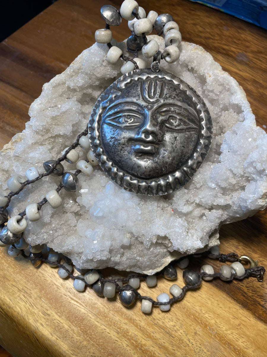 Hindu Sun God in Silver Necklace