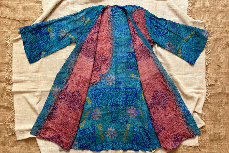 Crepe Sari Spellbound Kimono #071 by Kantha Bae