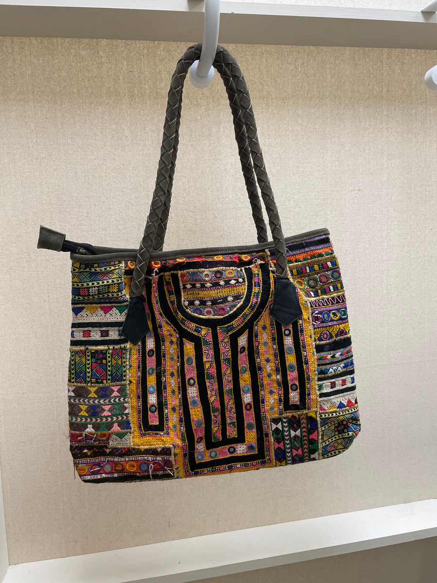 Upcycled Embroidered Market Shoulder Bag by Kantha Bae