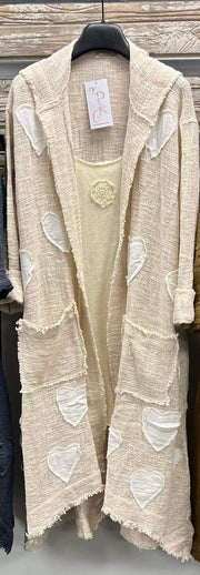 Cotton Open Knit Duster w/Heart Appliques - Robin Boutique-Boutique 