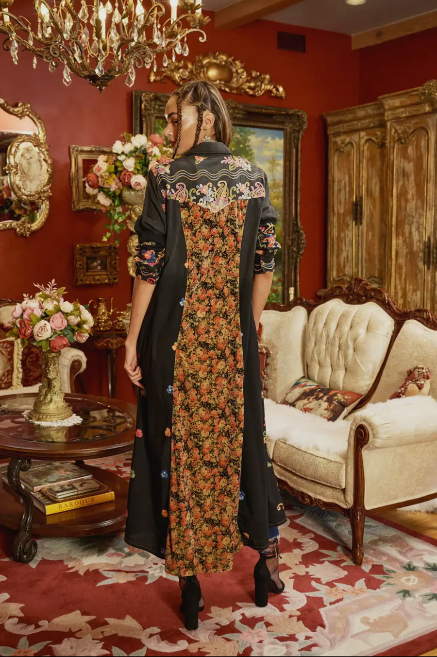 Meadow Of Flowers Embroidered Shirt Dress/Duster by Aratta