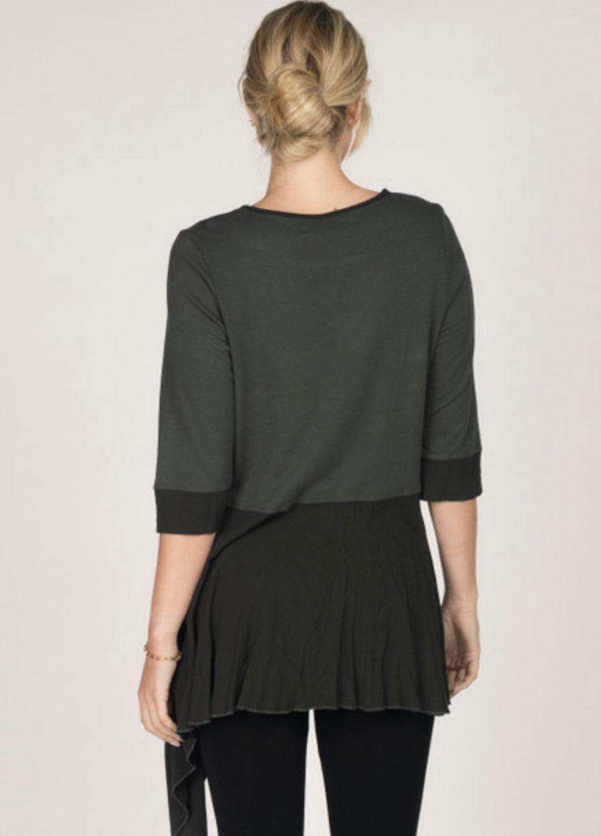 M.Rena Reactive Dye Baby French Terry Tunic with 3/4 sleeves & Asymmetrical Hem - Robin Boutique-Boutique 