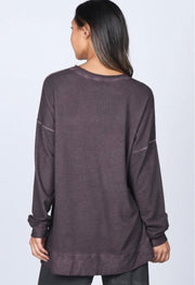 M.Rena Oil Washed French Terry Tunic With Asymetrical Panel and Slouch Pocket - Robin Boutique-Boutique 