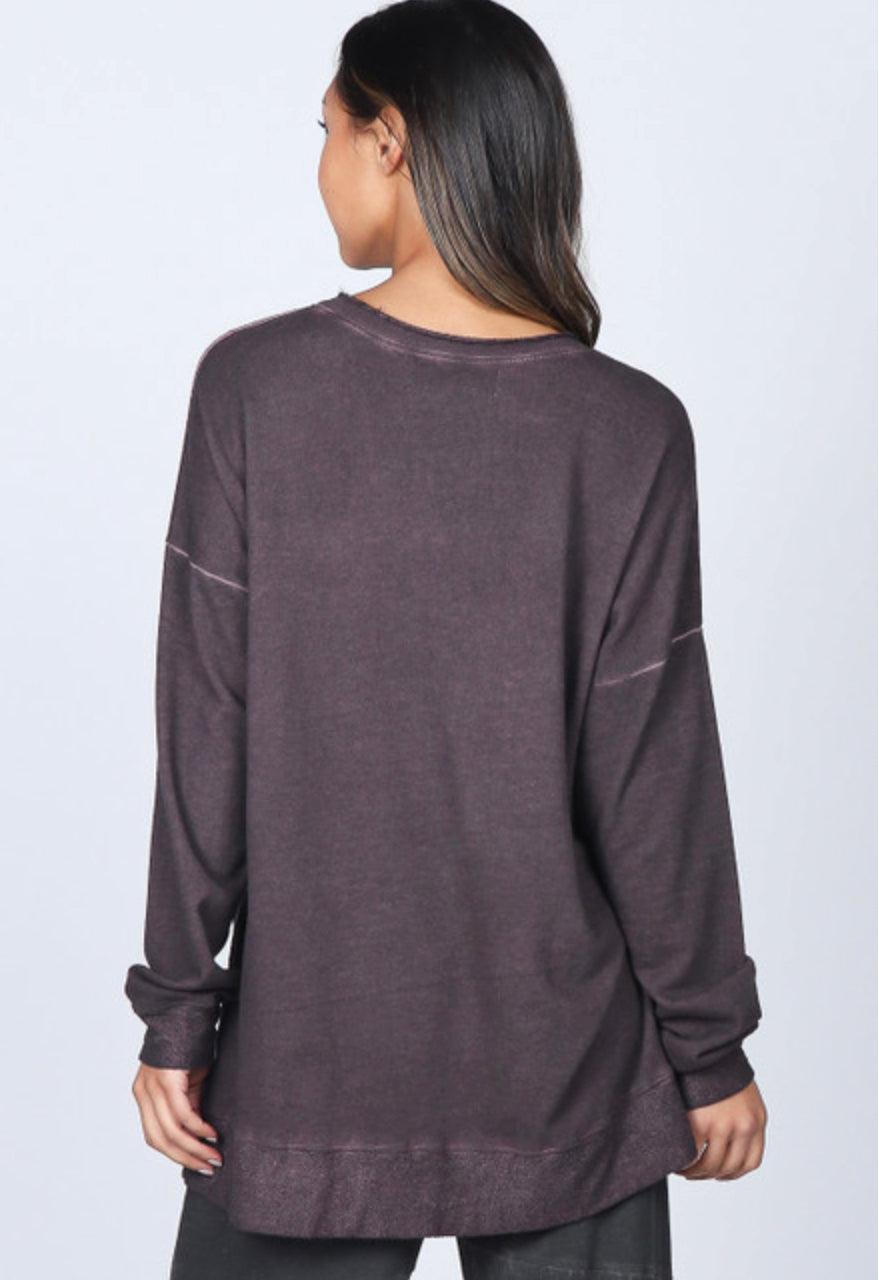 M.Rena Oil Washed French Terry Tunic With Asymetrical Panel and Slouch Pocket - Robin Boutique-Boutique 