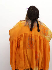 Crepe Sari Bell Sleeve Golddust Crop Top #045 by Kantha Bae