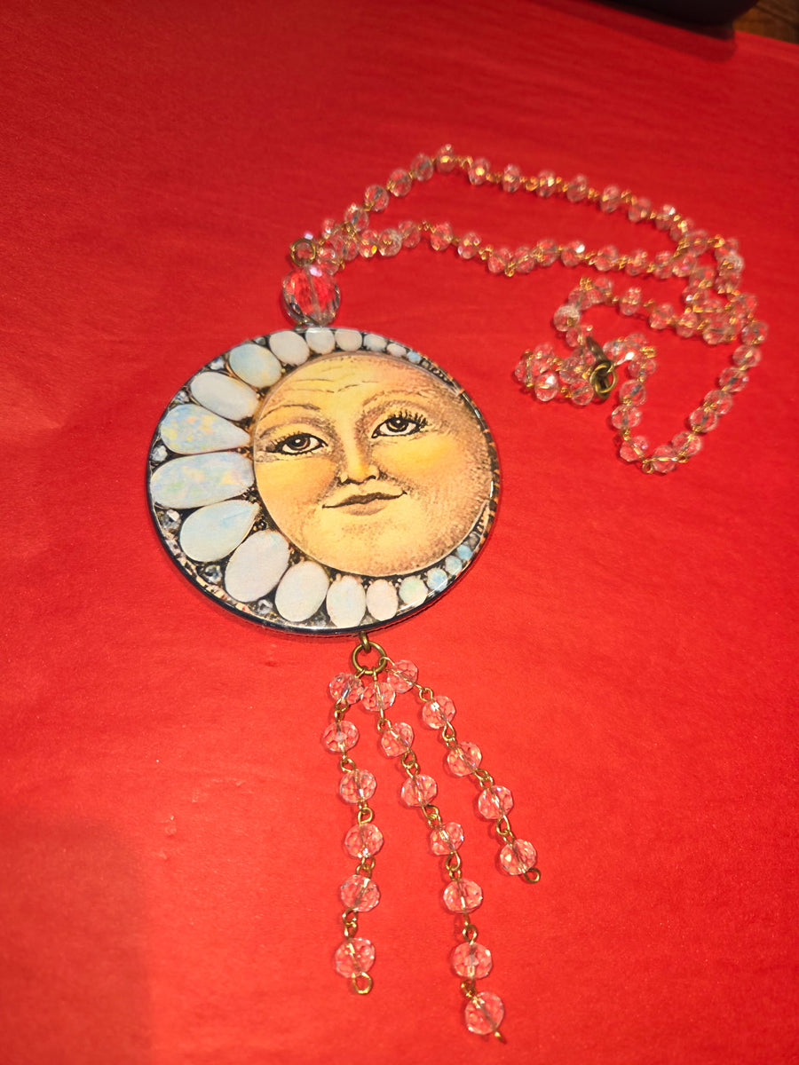 Crystal Moon Button Necklace by Gina