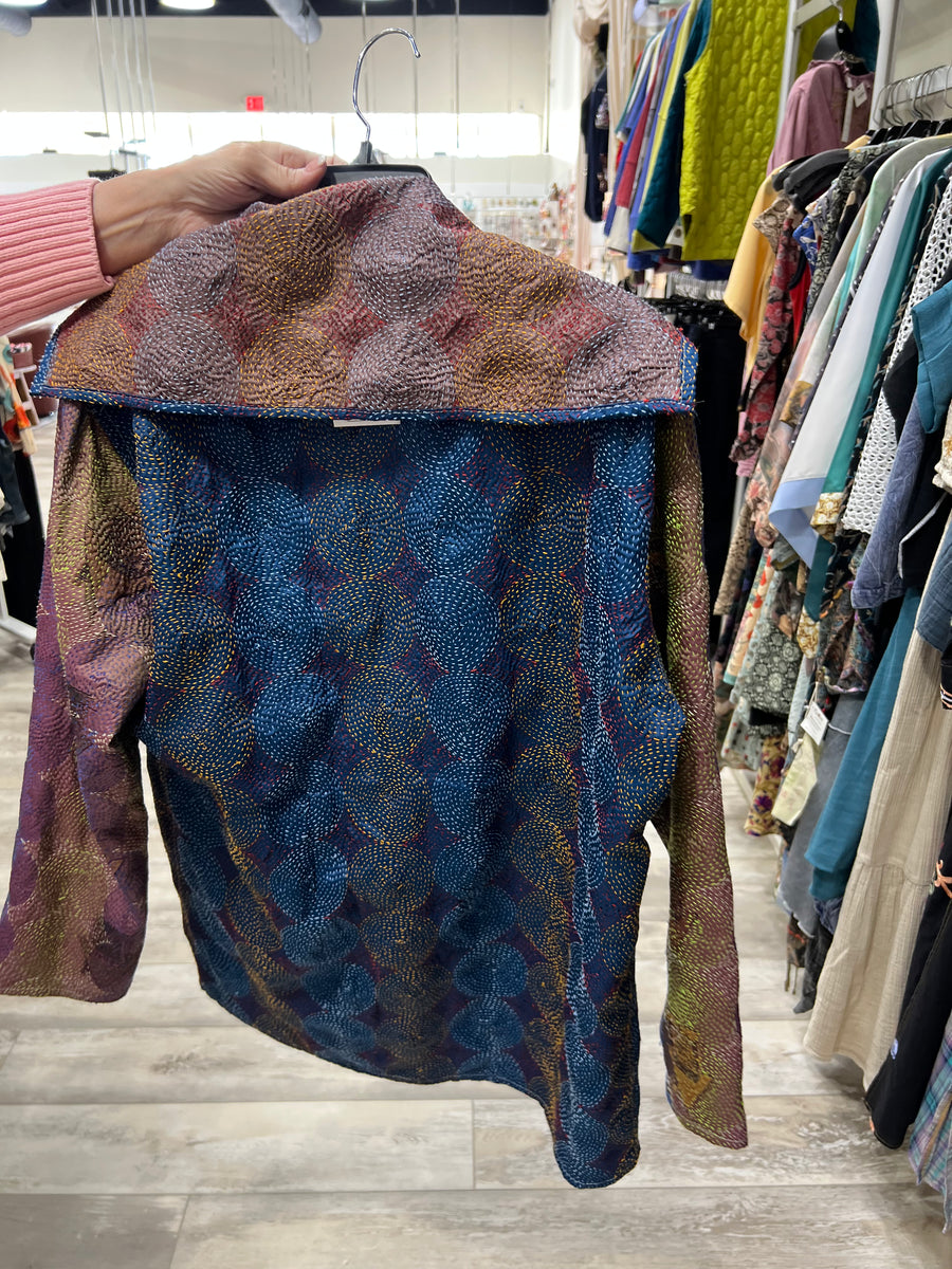Midnight Mosaic Reversible Silk Kantha Coat
