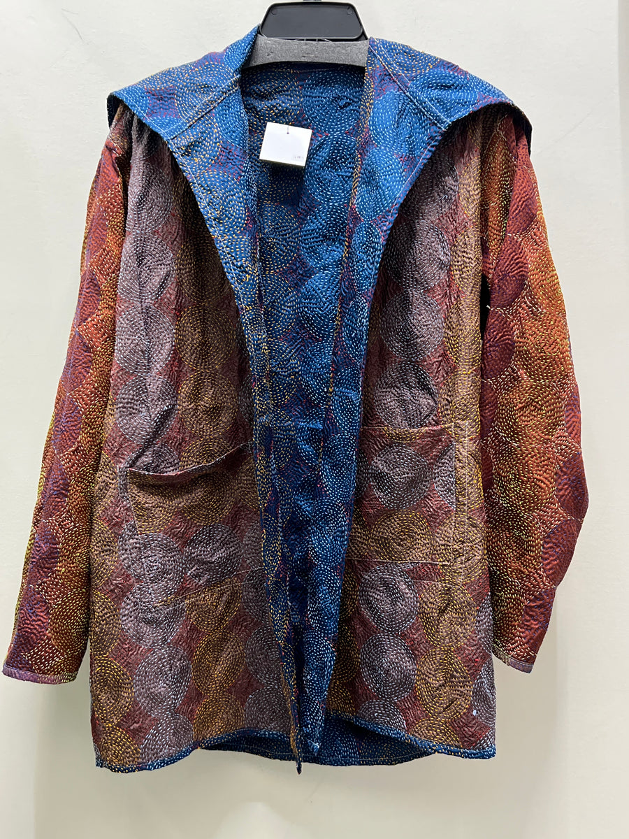 Midnight Mosaic Reversible Silk Kantha Coat