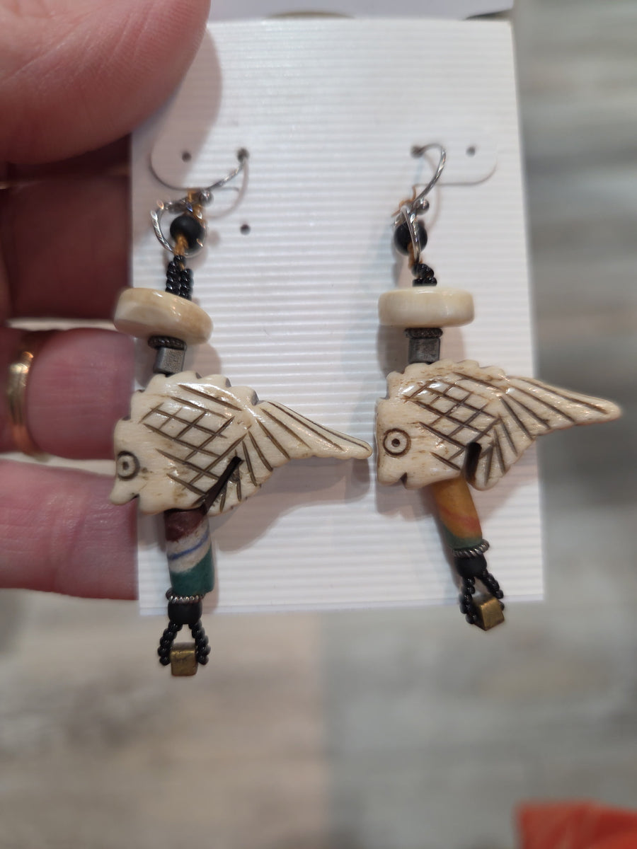Bone Carved Fish Earrings