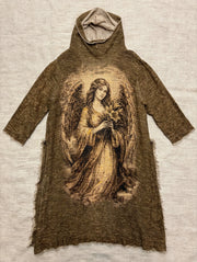 Cotton Knit Hooded Printed Lady Duster by Paper Lace