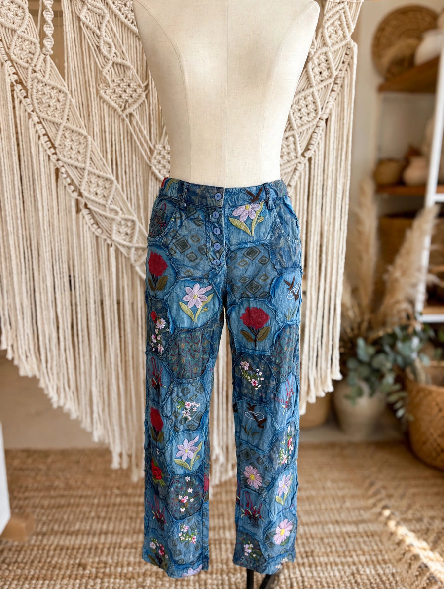 Garden Patchwork Denim Pants by The Paper Lace