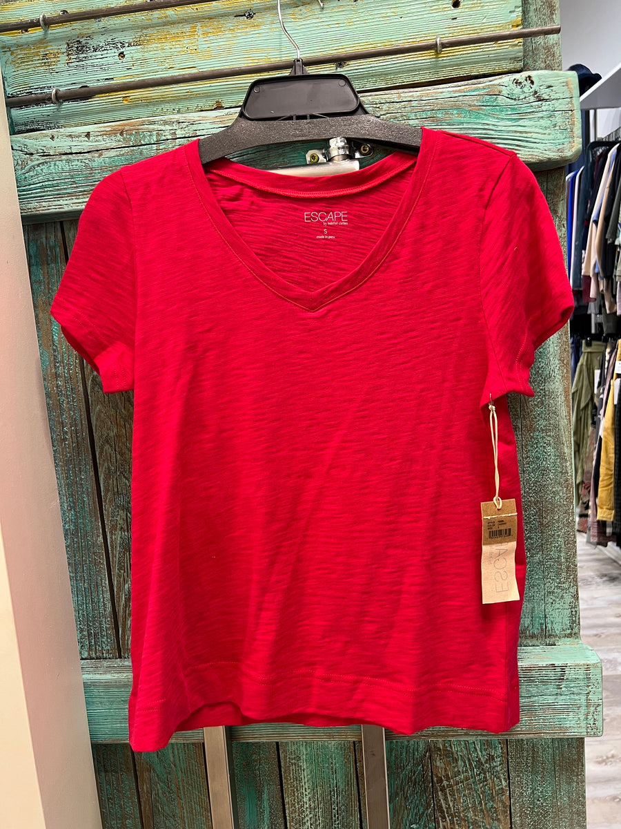 Solid Short Sleeve V-Neck Tee by Escape