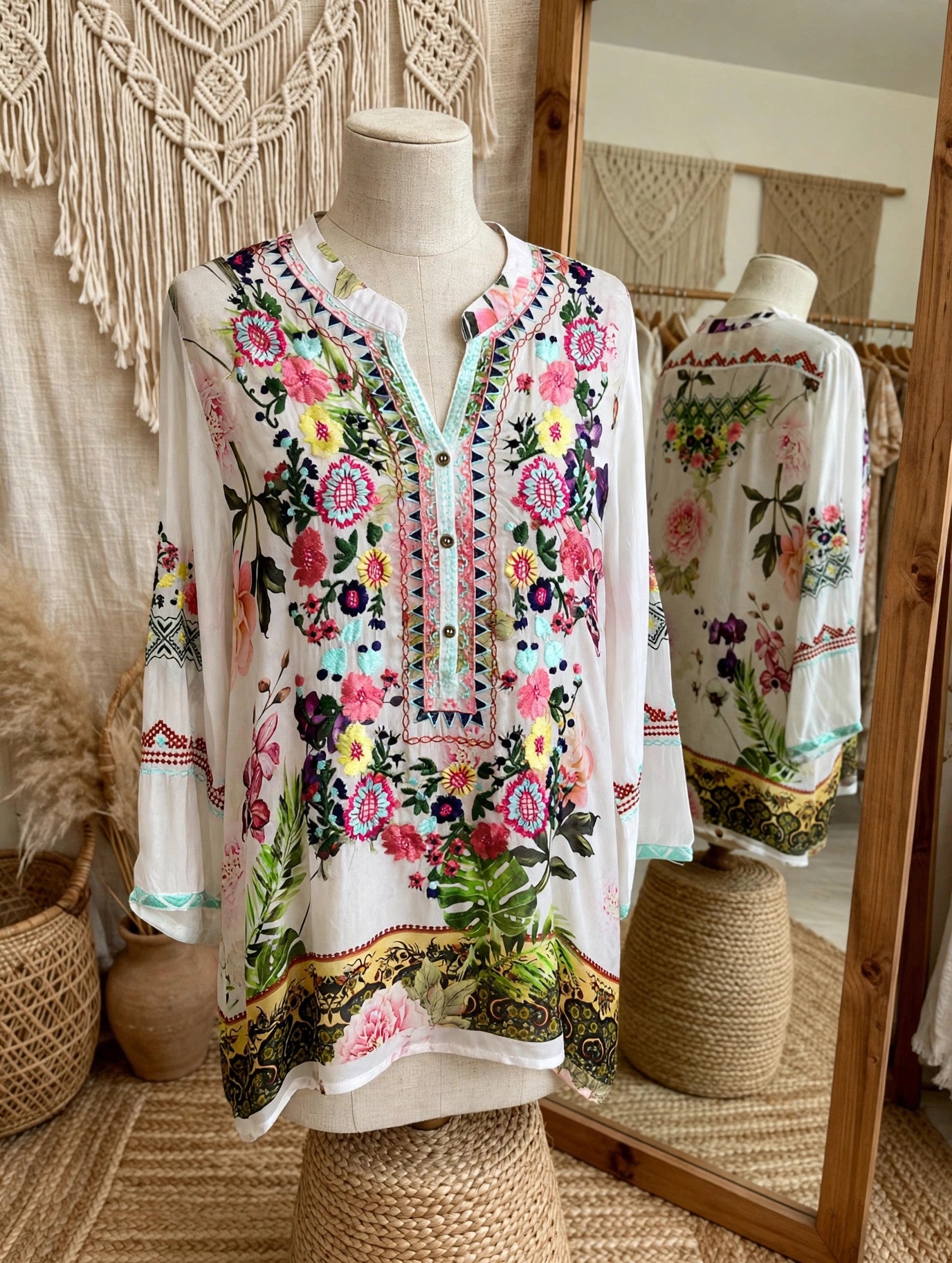 Floral Embroidered Mandarin Top by All About Her 5556