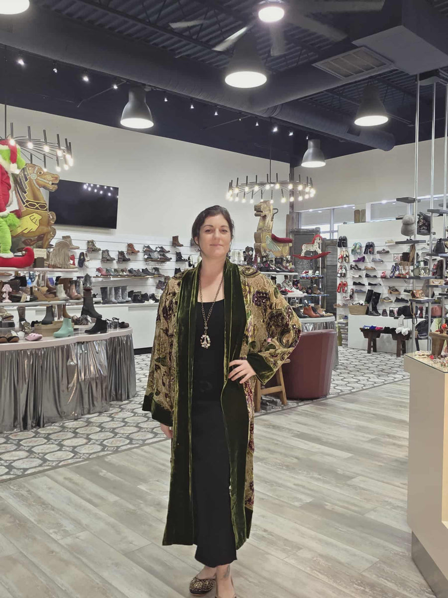 Beaded Silk Burnout Velvet Long Kimono by Aris A