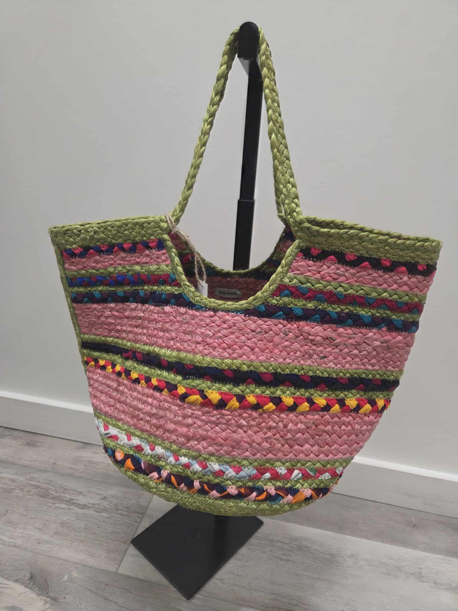 Multi Color Jute Tote Handbag