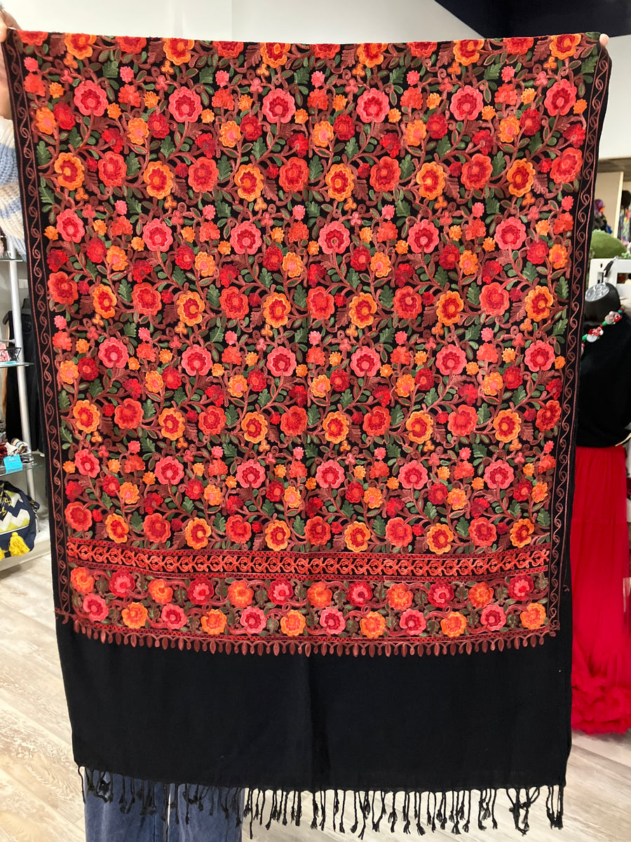 Embroidered Tapestry Floral Shawl