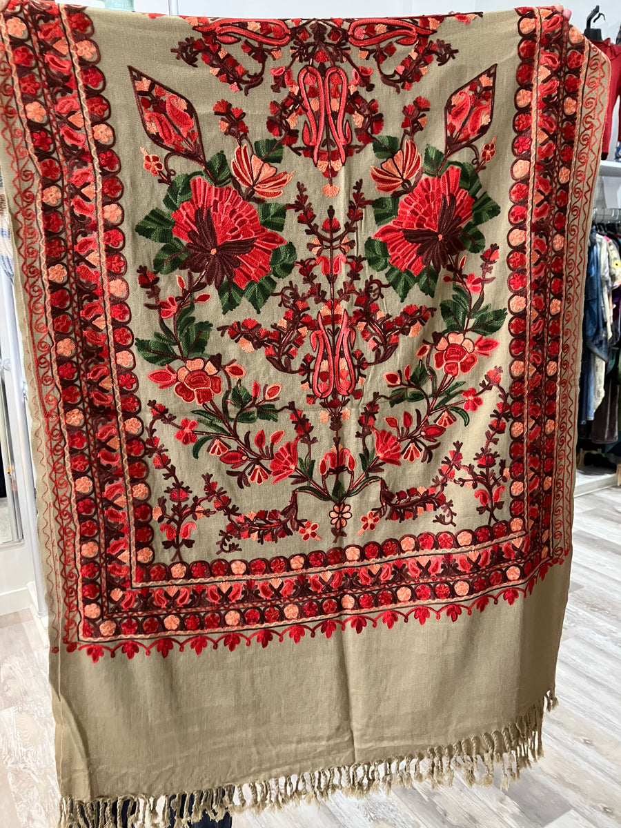 Embroidered Tapestry Tree Shawl