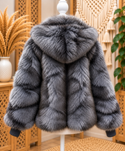 Dusk-grey faux fur jacket by azalea wang robin boutique