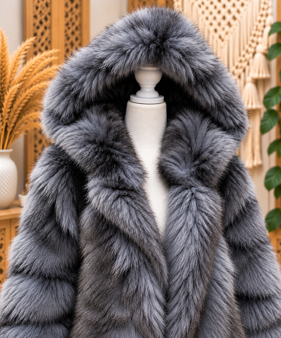 Dusk-grey faux fur jacket by azalea wang robin boutique