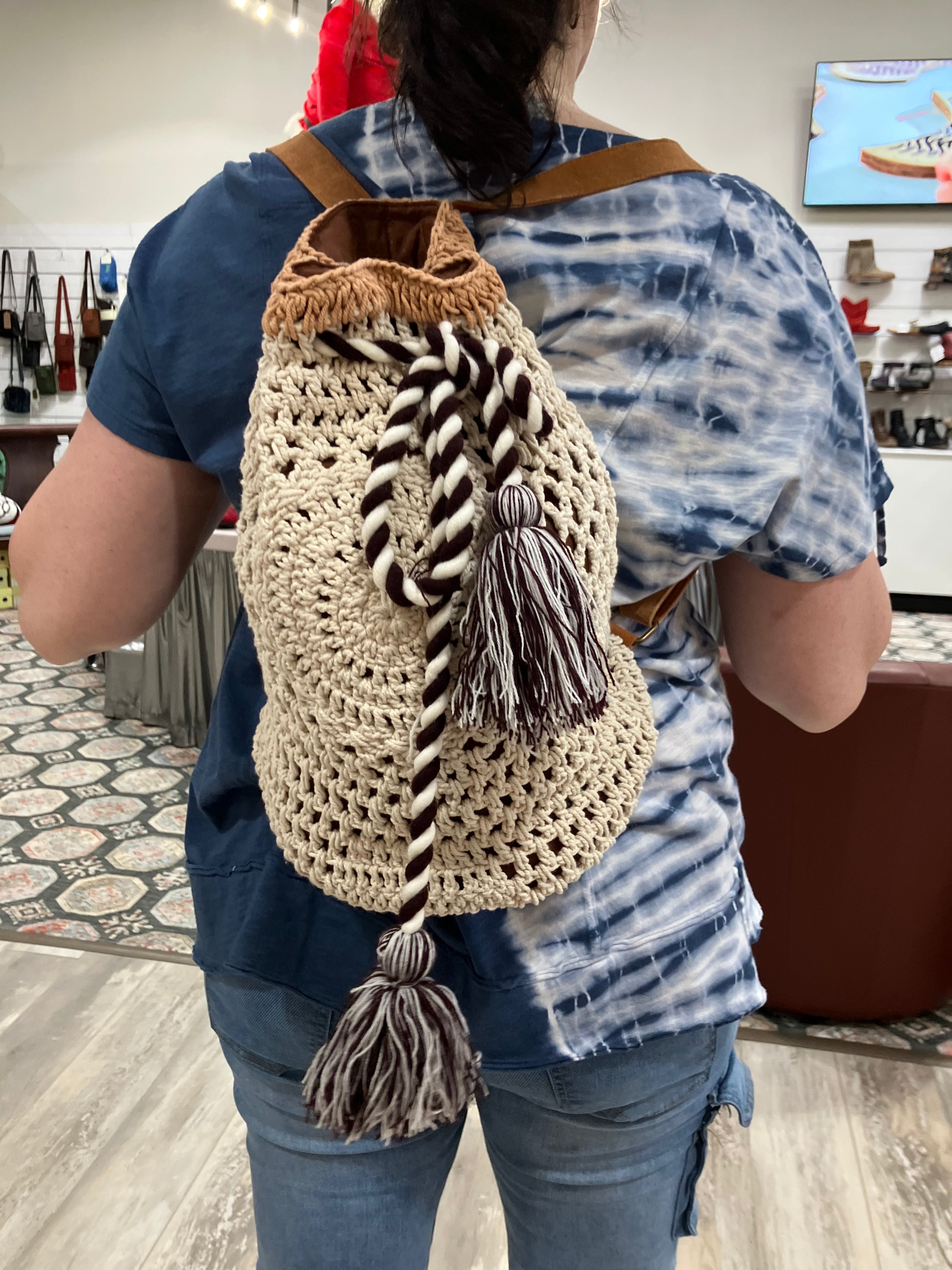 Boho Crochet Backpack with Tassels