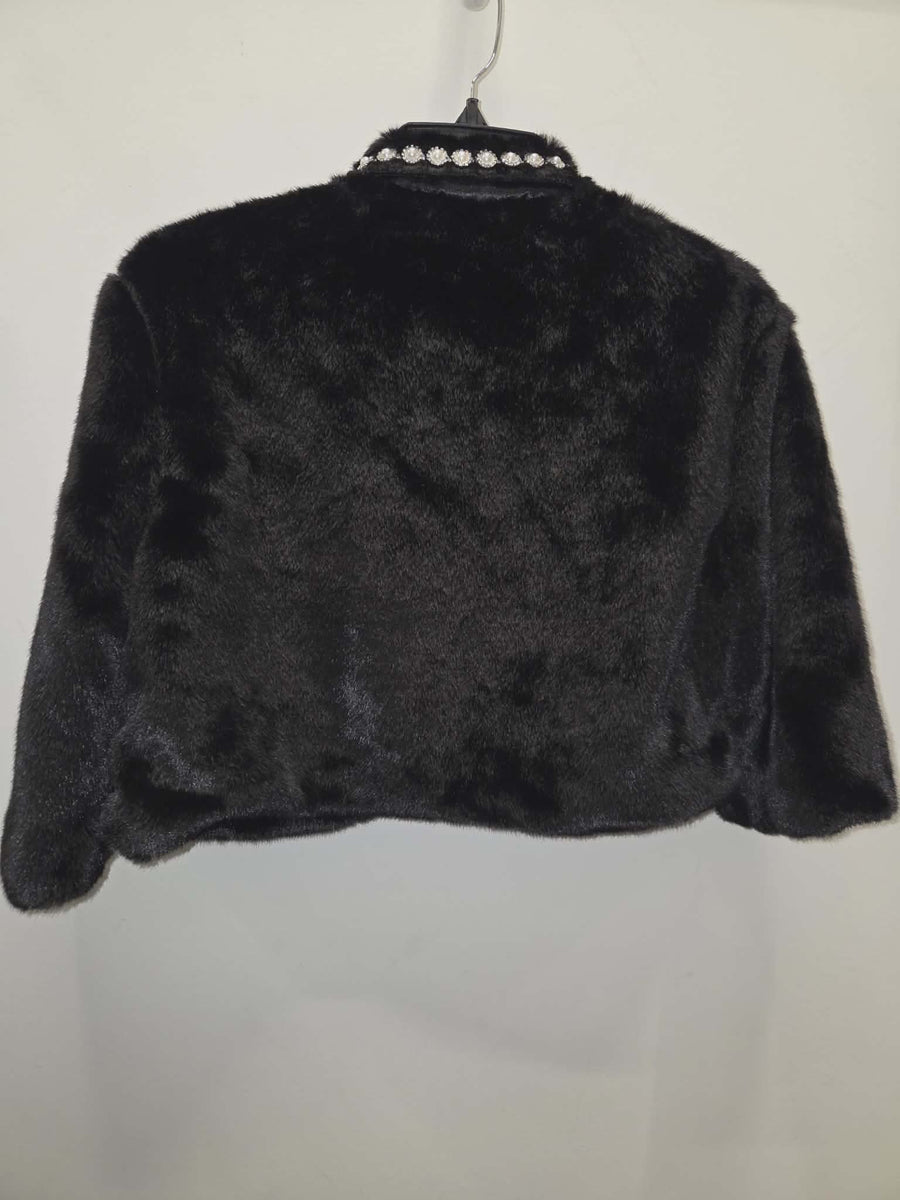 Faux Fur Crop Jacket with Rhinestone Buttons by Adore