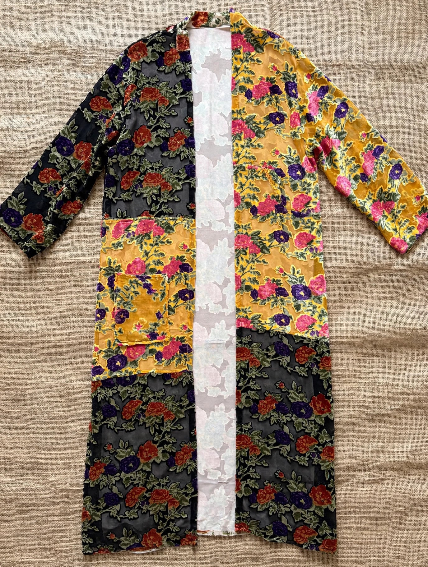 Floral Burnout Velvet Patchwork Duster
