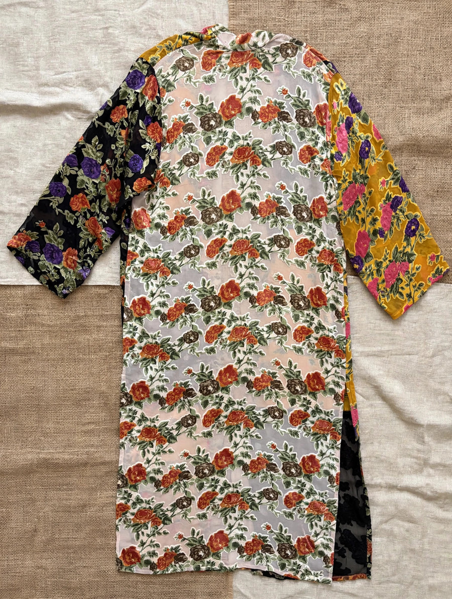 Floral Burnout Velvet Patchwork Duster