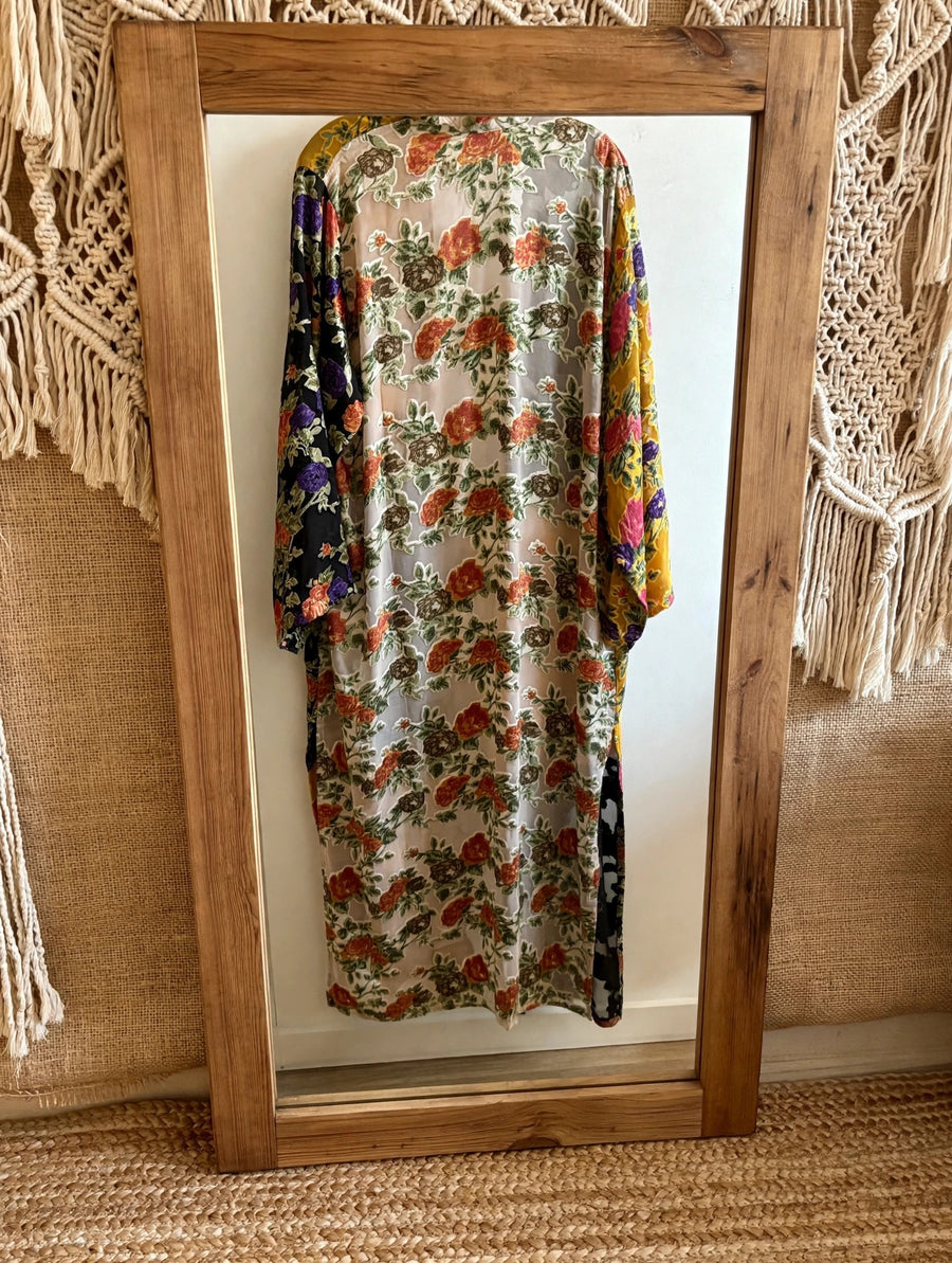Floral Burnout Velvet Patchwork Duster