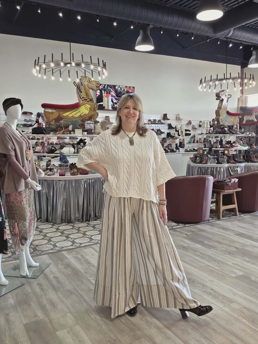 Black Stripe Linen-Cotton Wide Leg Pant by Cotiera CP6026 Robin Boutique