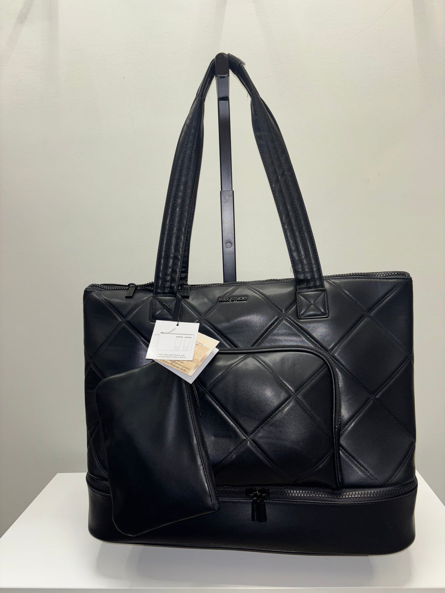 Max Studio 20 Inch Lamby Diamond Quilted Drop Bottom Weekender Duffle Bag Robin Boutique