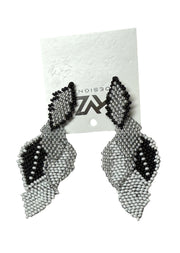 Beaded Leaf Drop Earrings bu KVZ in Grey, Black and White