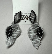Beaded Leaf Drop Earrings bu KVZ in Grey, Black and White