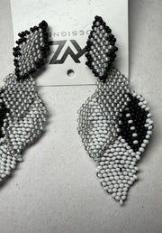 Beaded Leaf Drop Earrings bu KVZ in Grey, Black and White