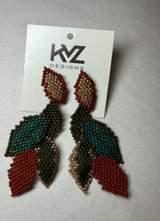 Statement Earring with 5 Beaded Leaves-Tierra by KVZ Robin Boutique