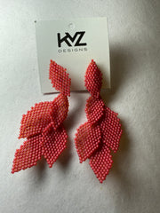Statement Earring with 5 Beaded Leaves - Magenta Matte Robin Boutique
