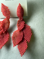 Statement Earring with 5 Beaded Leaves - Magenta Matte Robin Boutique