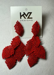 Statement Earring with 5 Beaded Leaves - Magenta & Red Matte by KVZ Robin Boutique