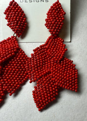 Statement Earring with 5 Beaded Leaves - Magenta & Red Matte by KVZ Robin Boutique